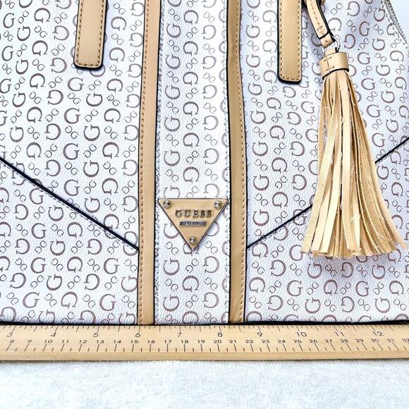 GUESS WHITE & TAN DOUBLE HANDLE HANDBAG SHOULDER PURSE - Picture 3 of 11
